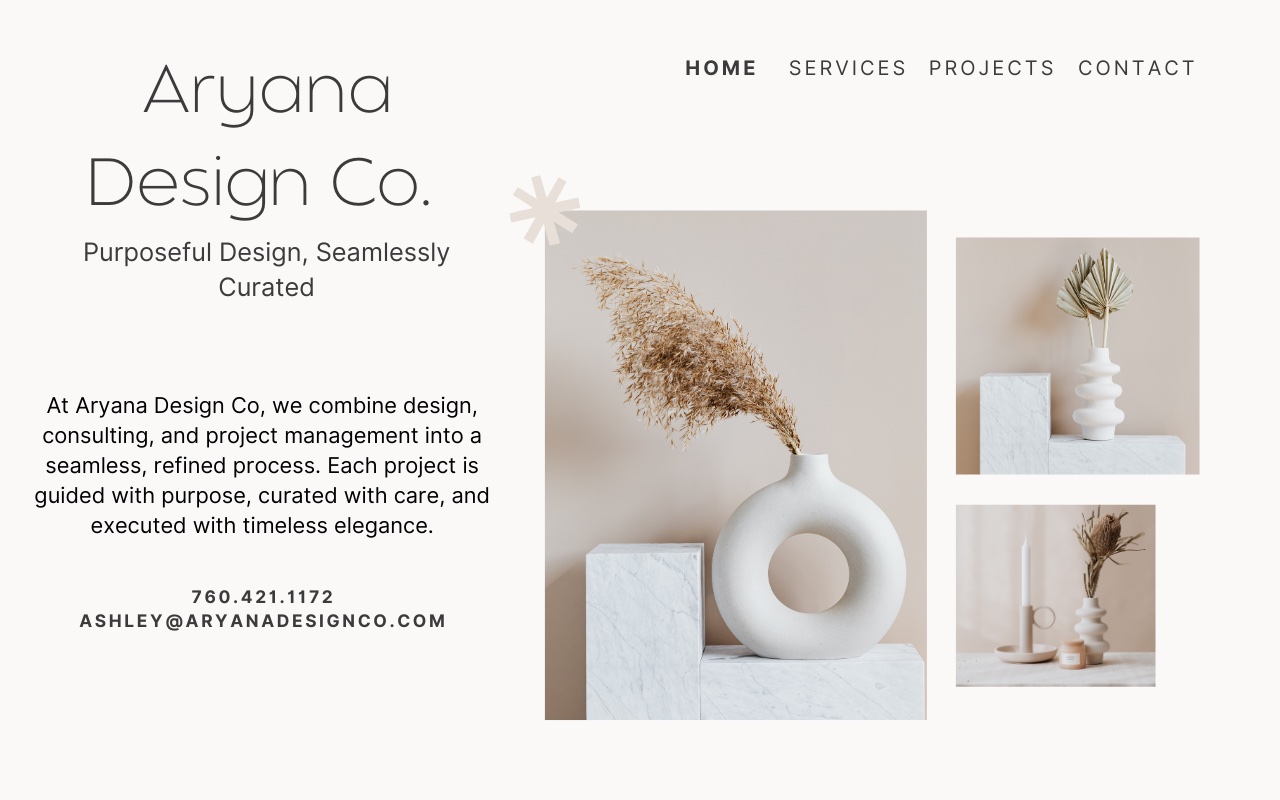 Aryana Design Co Landing Page
